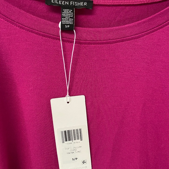 NWT Eileen Fisher USA Layered-Hem 3/4 Sleeves Magenta Tunic Size S/P - Picture 5 of 6